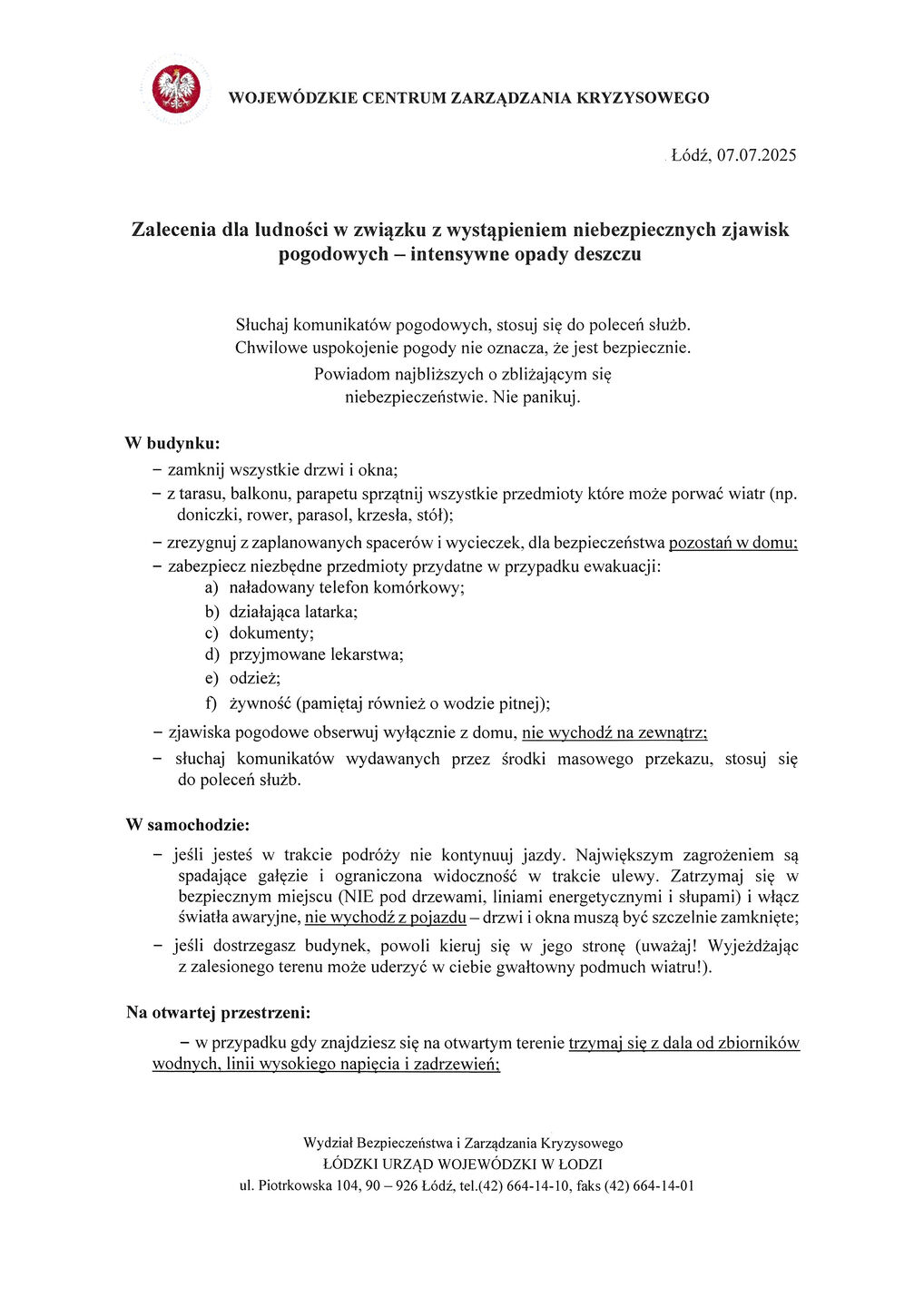 zalecenia dla ludności